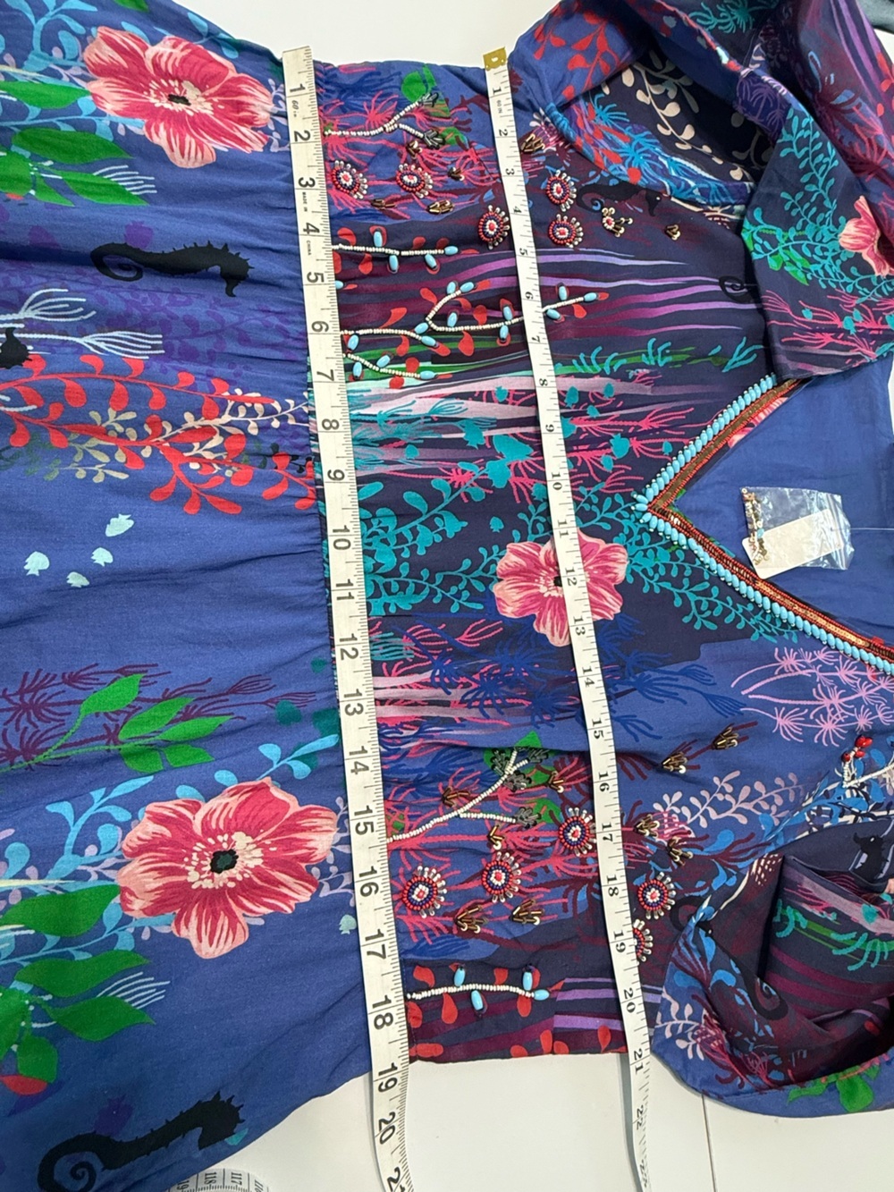 Soft Surroundings Martha Maxi Dress Blue Floral Reef Tiered Bell Sleeves Large - Picture 11 of 14
